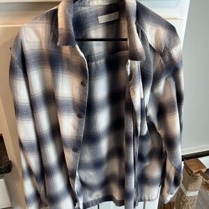 Men's Blue and White Plaid Casual Button Down Shirt